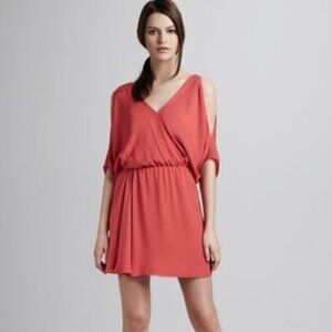 NWT Haute Hippie Cold Shoulder Silk Mini Dress Coral Pink Small